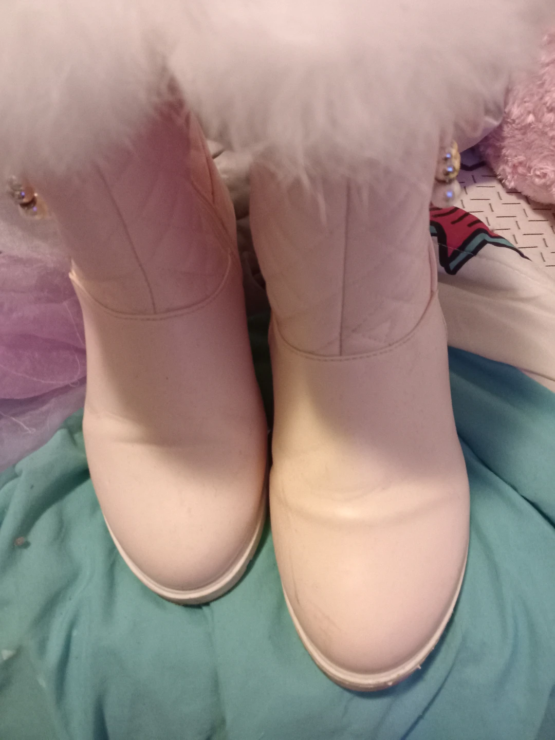 Pink Winter Boots with White Fur Trim