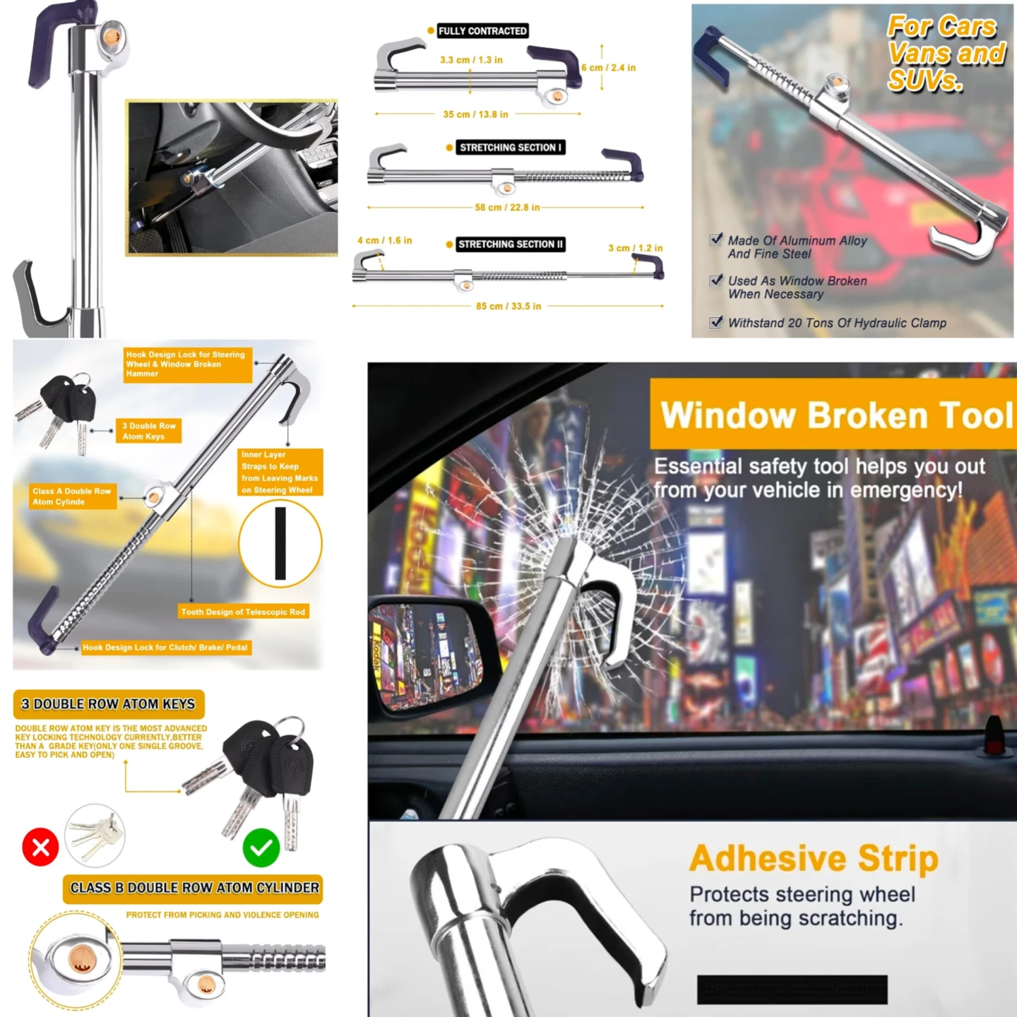 Tevlaphee Anti-Theft Steering Wheel & Pedal Lock (3 Keys)