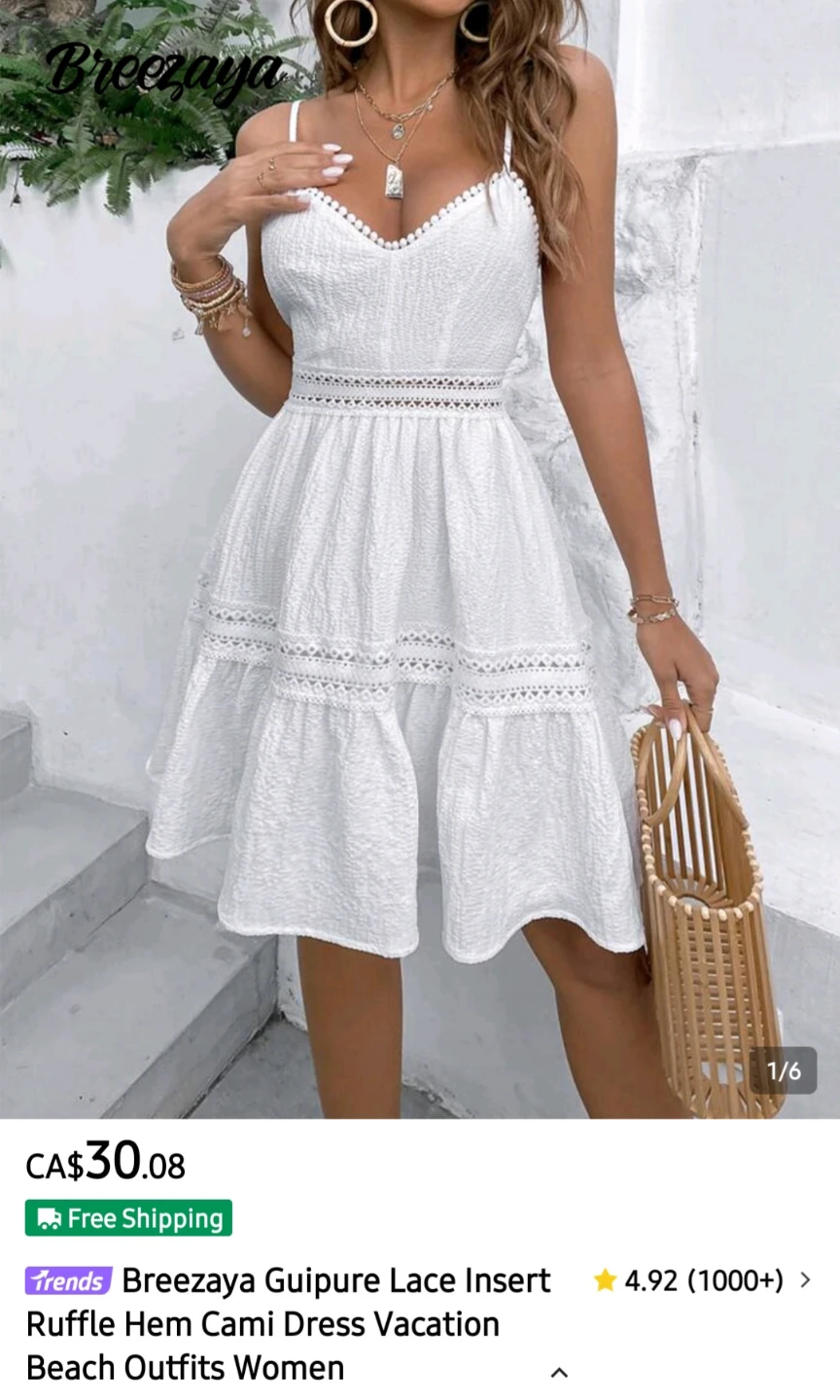 Breezaya White Lace Insert Ruffle Hem Dress