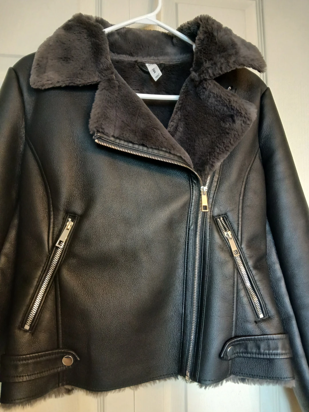 Mango faux leather black jacket, size small (S) - photo 4