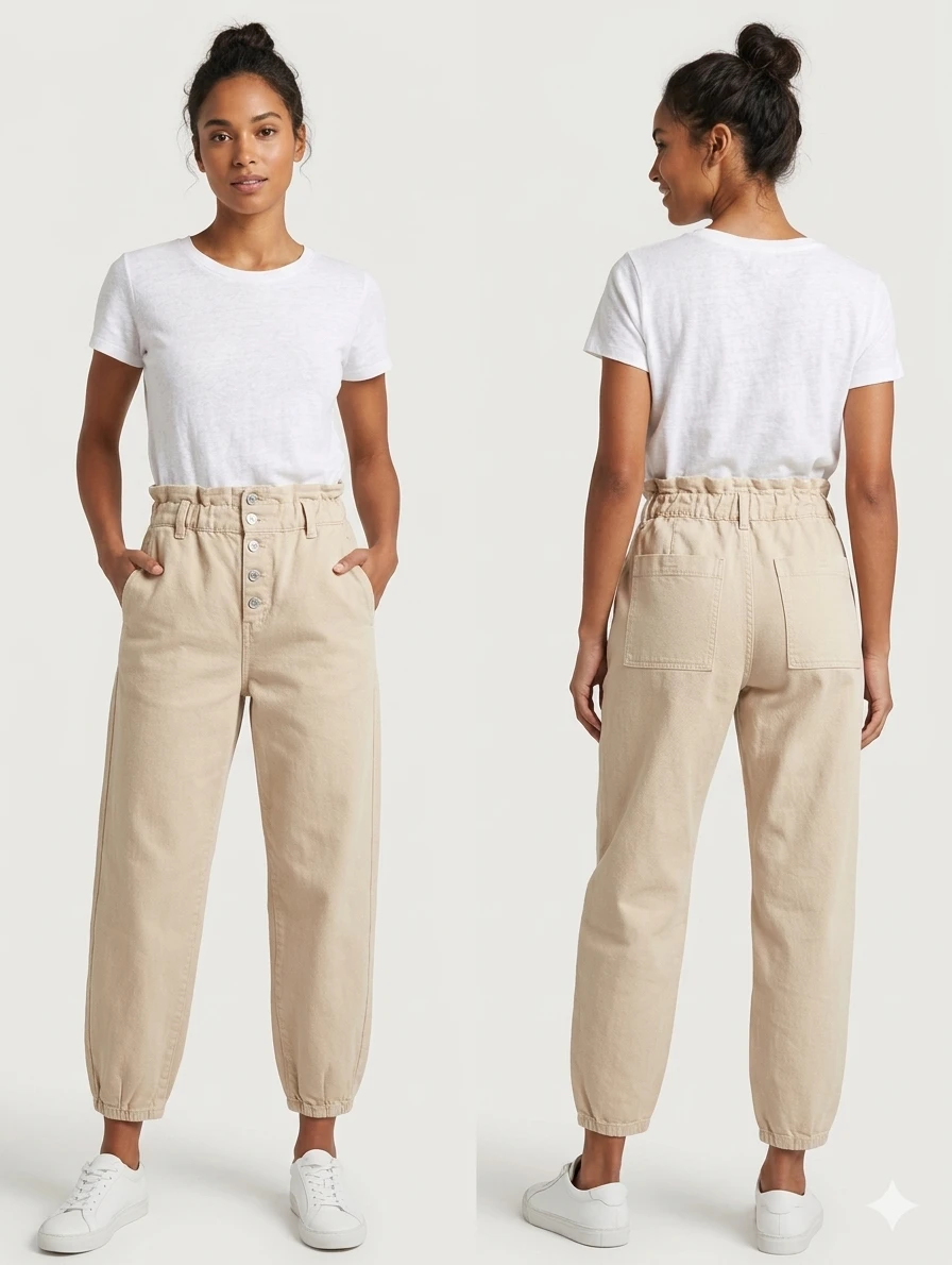 Zara High Rise Paperbag Relaxed Waist Jogger Khaki 8/M