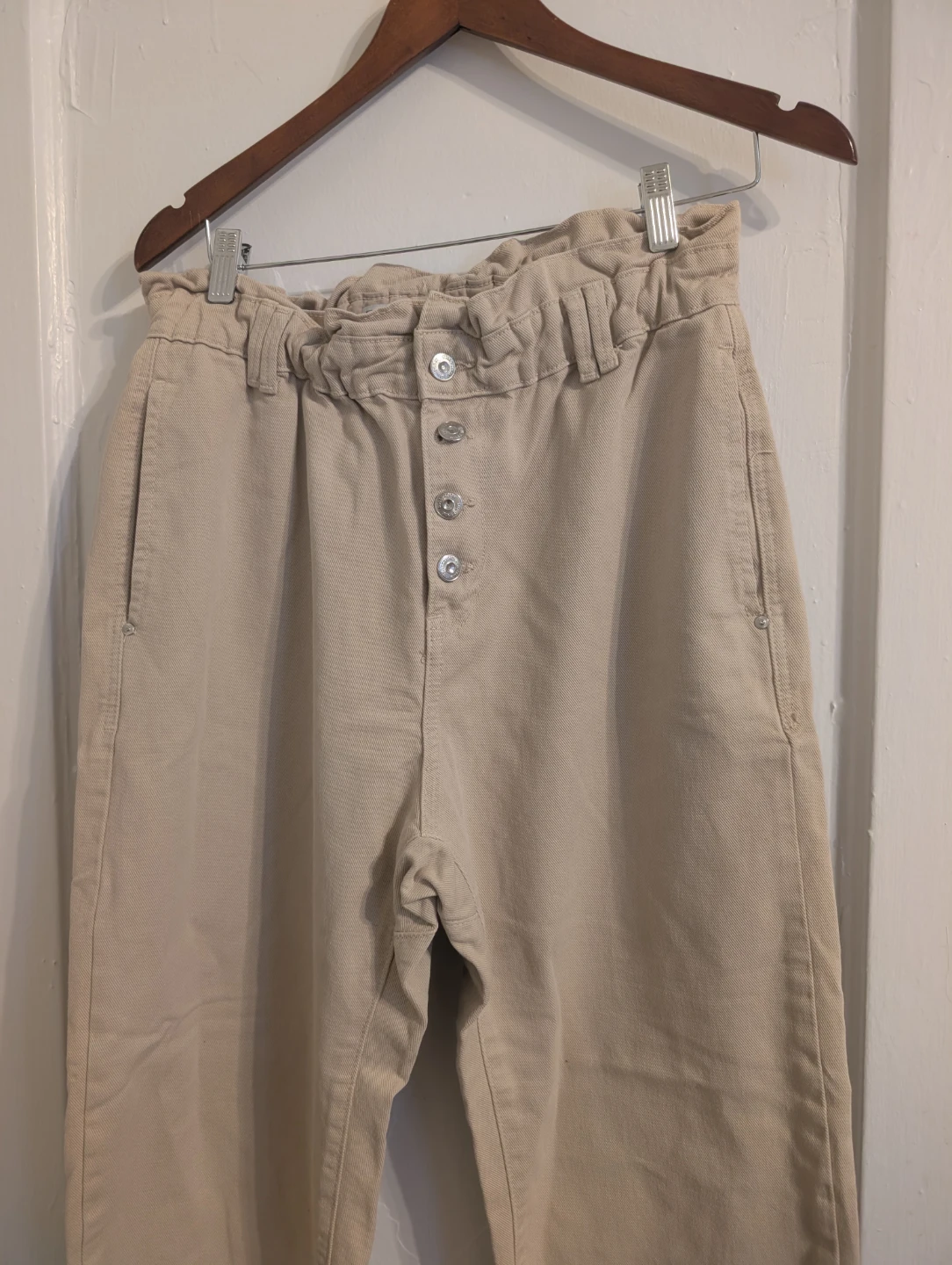 Zara High Rise Paperbag Relaxed Waist Jogger Khaki 8/M - photo 2