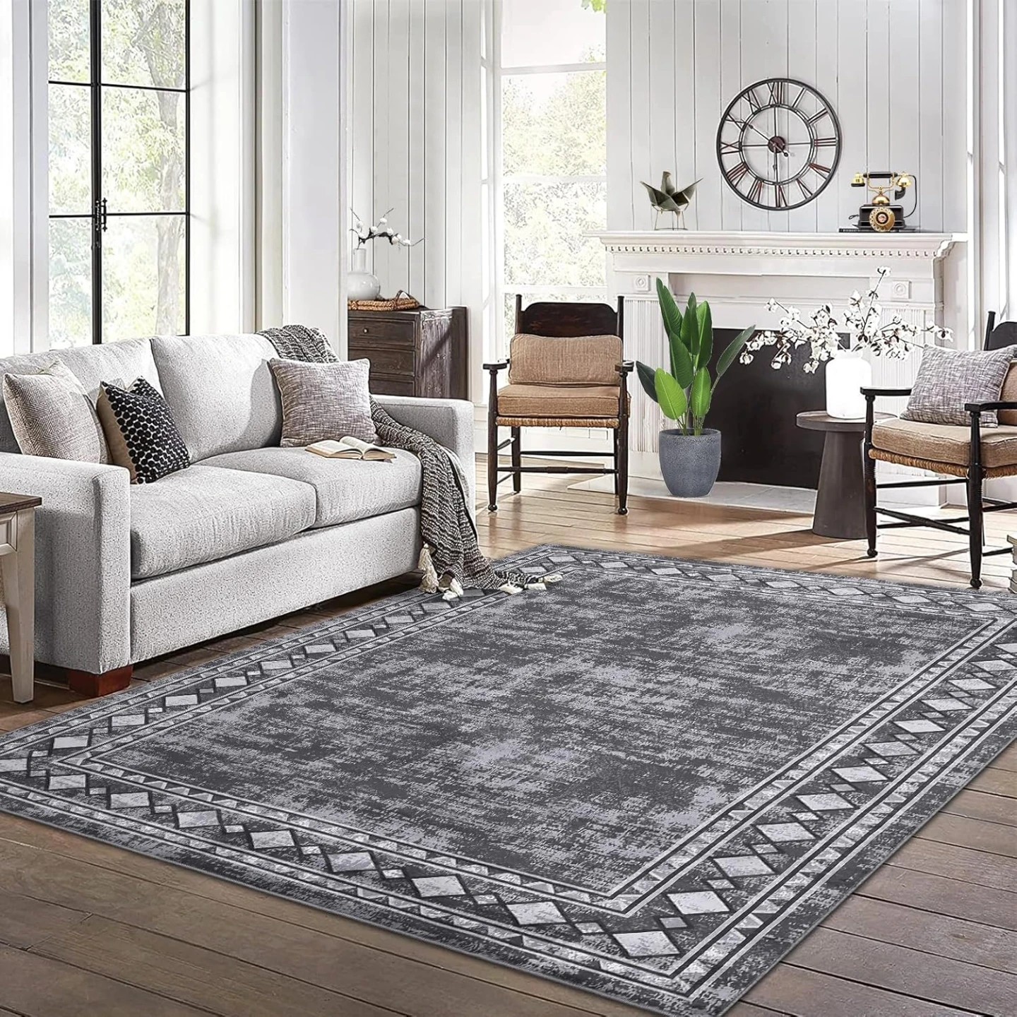 9x12 Area Rug Modern Bordered Large Machine Washable Living Room - photo 2
