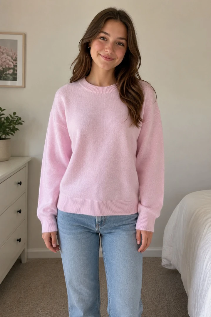 Light Pink Crewneck Knitted Sweater- Women's M