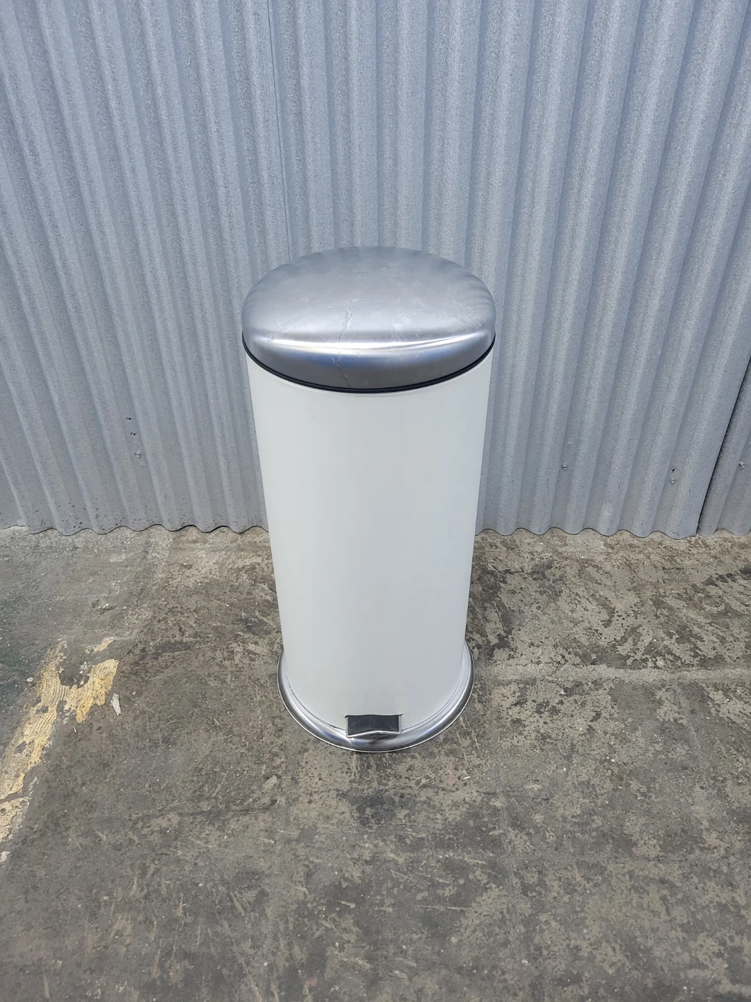 White Step Trash Can with Stainless Steel Lid