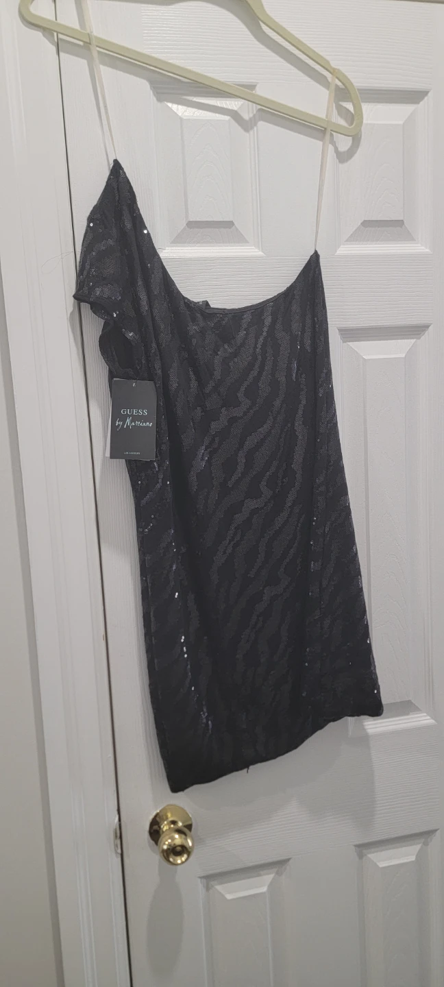 GUESS by Marciano Black Sequin One-Shoulder Dress - Size L - photo 2