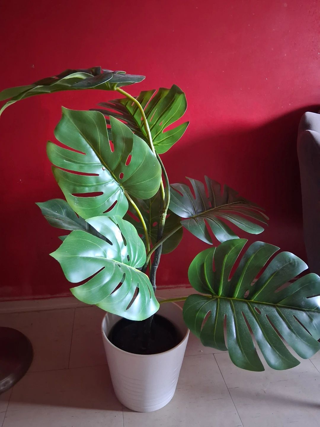 Artificial Monstera Plant in White Pot - photo 3