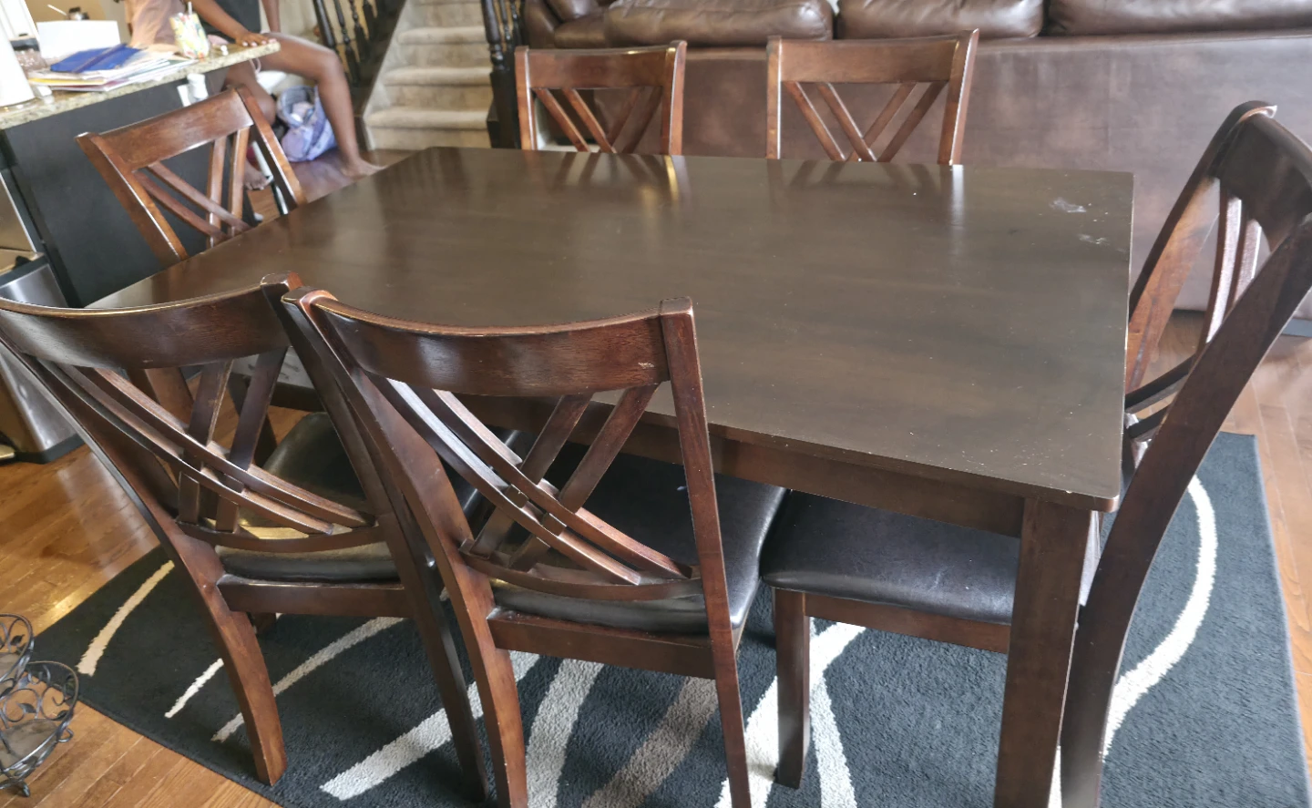 Dark Wood Dining Table Set with 6 Chairs