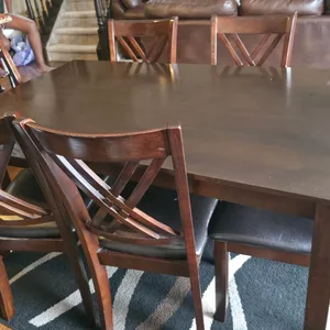 Dark Wood Dining Table Set with 6 Chairs