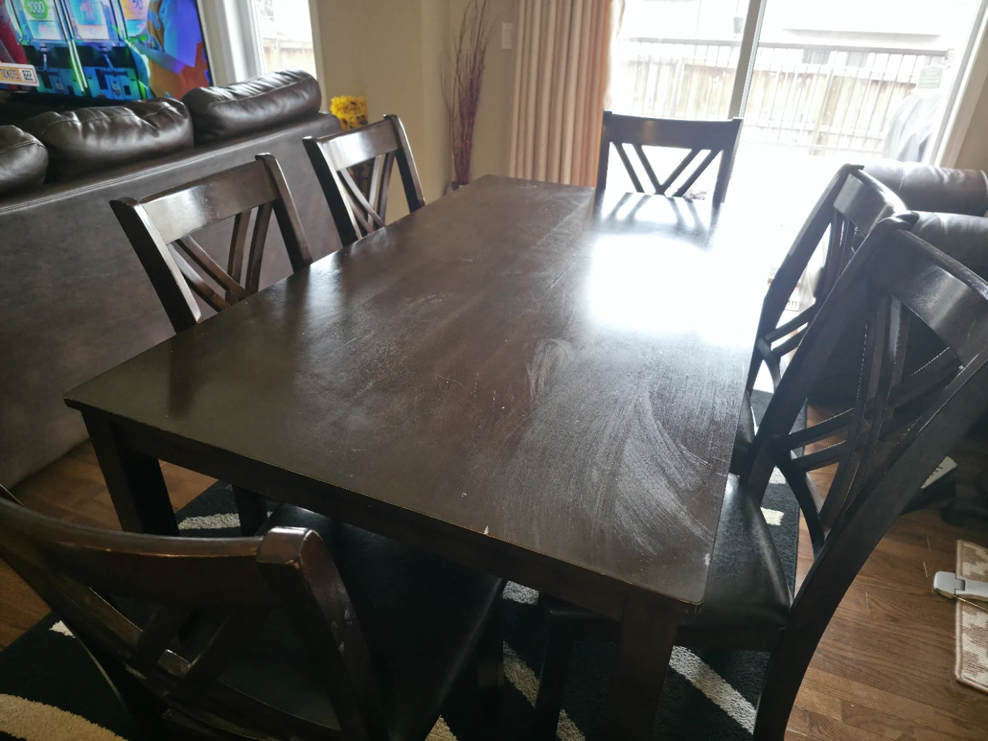 Dark Wood Dining Table Set with 6 Chairs - photo 2