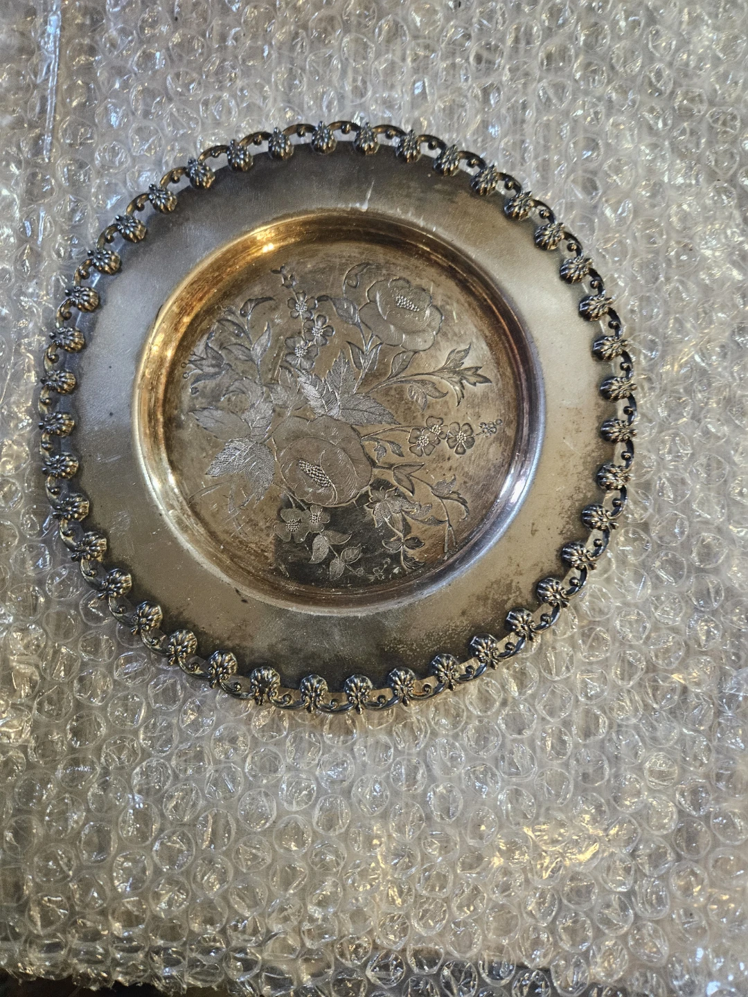 Vintage Decorative Plate with Floral Engraving