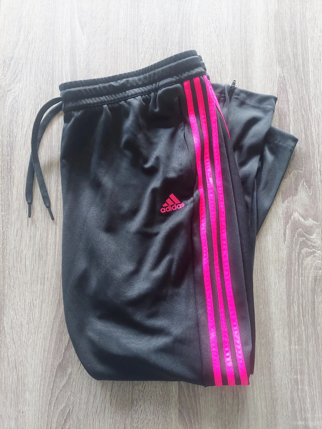 2x Adidas Track Pants - Black with Pink Stripes