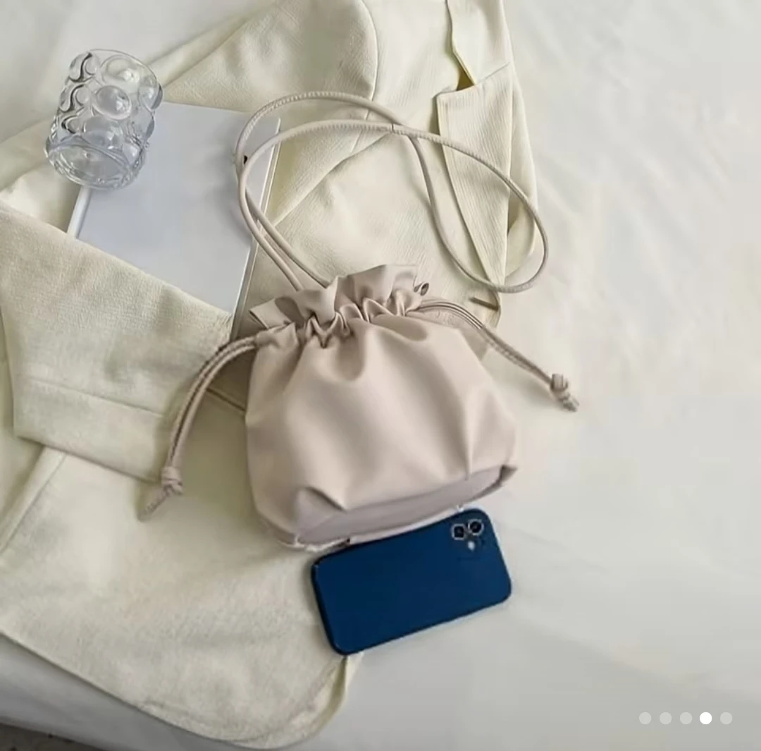 Small Cream Drawstring Bucket Bag - photo 2