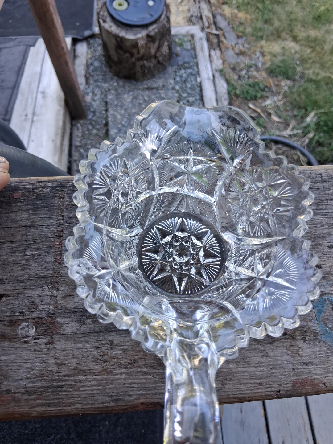 Antique Crystal Glass Bowl with Handle
