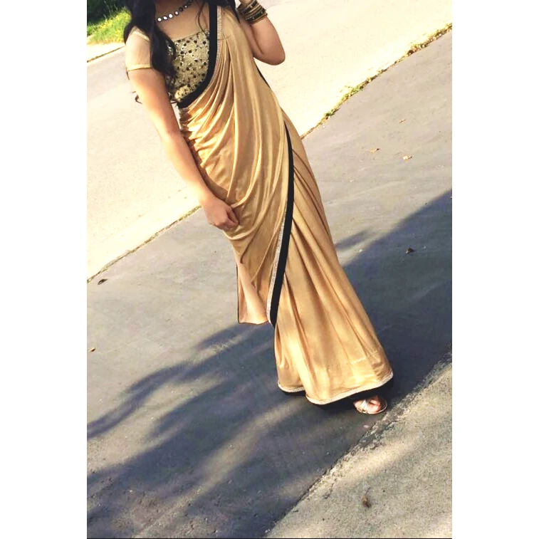 Gold Saree with Embellished Blouse