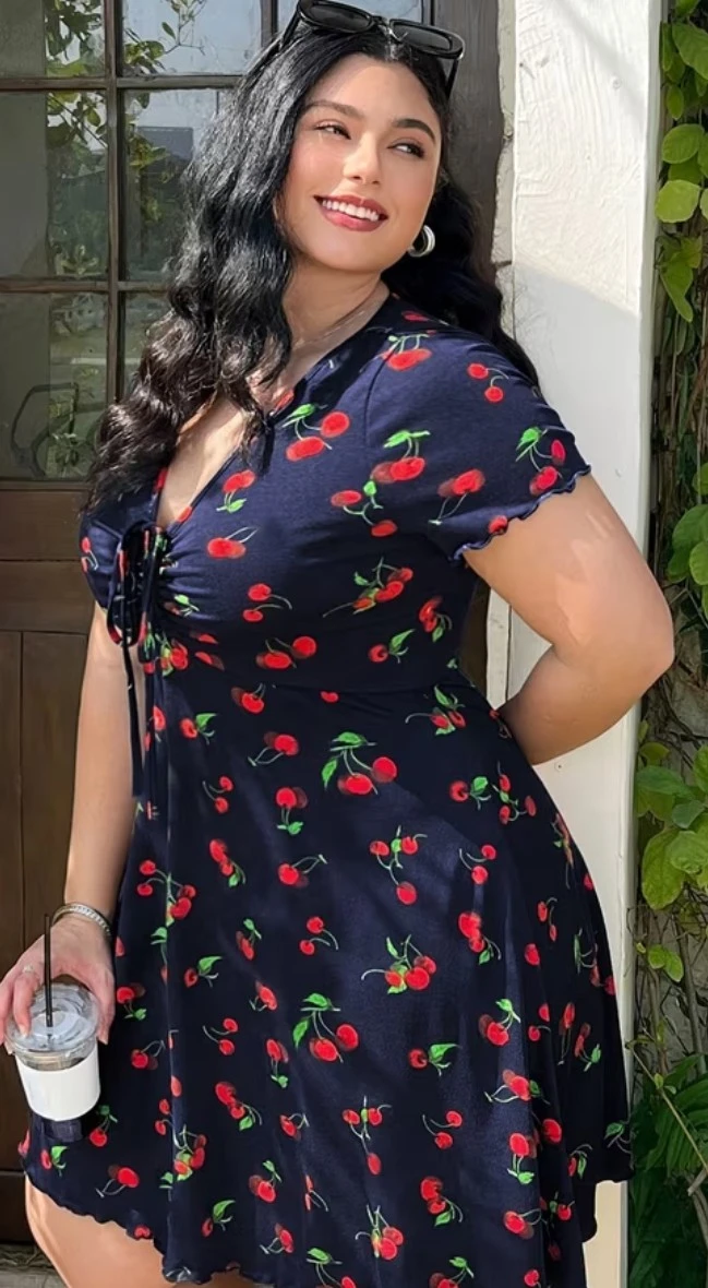 Navy Cherry Print Mini Dress - photo 2