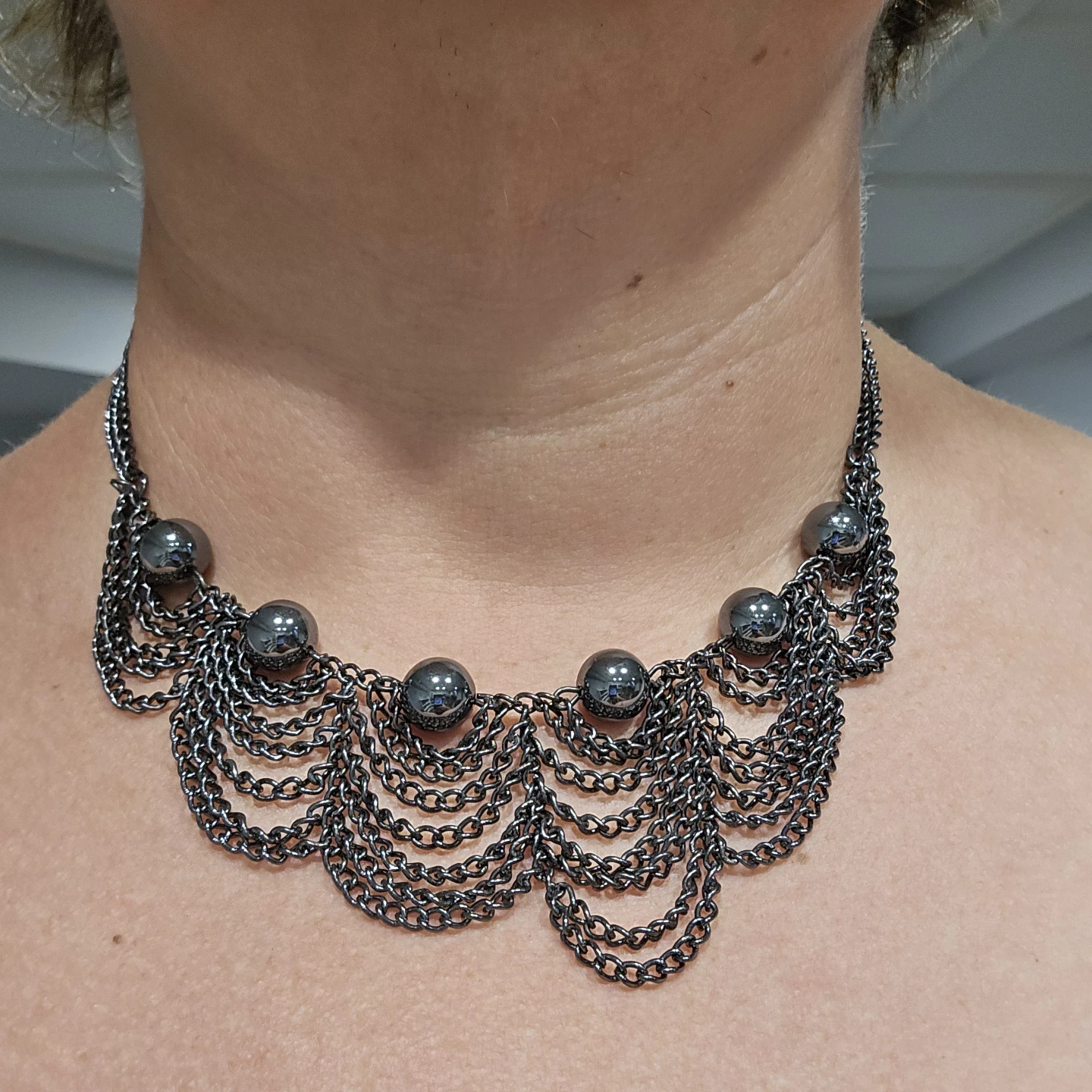Personal Accents Layered Chain Necklace with Gunmetal Grey Beads