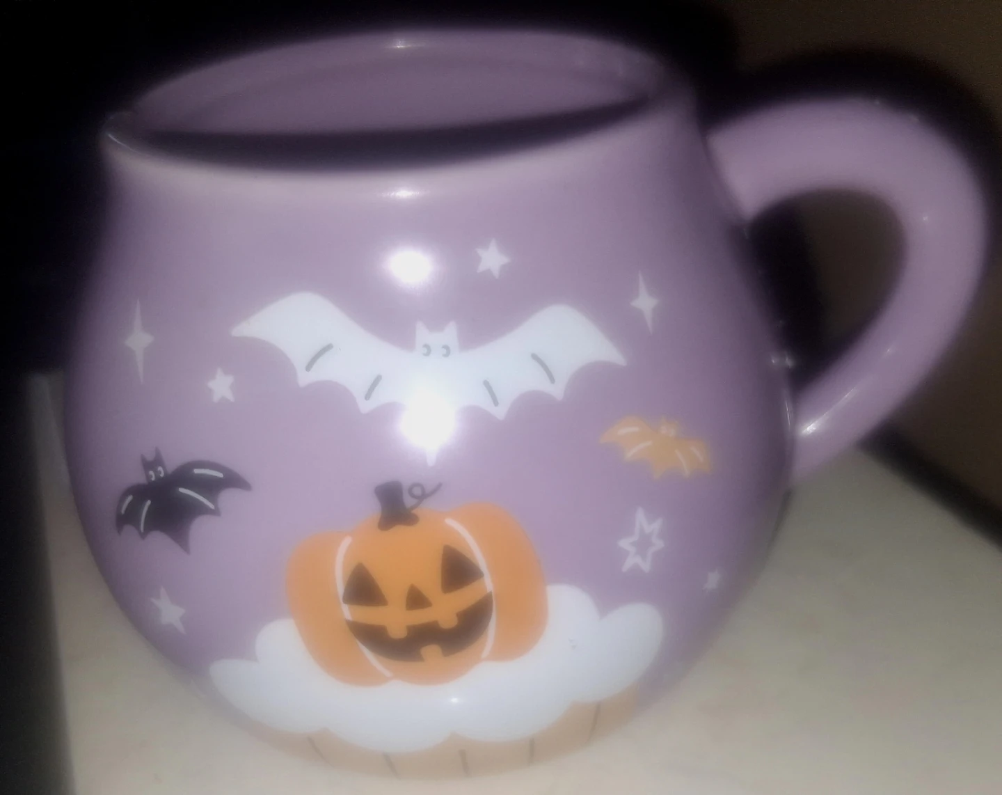 Decorative Purple Halloween Mug with Pumpkin and Bats