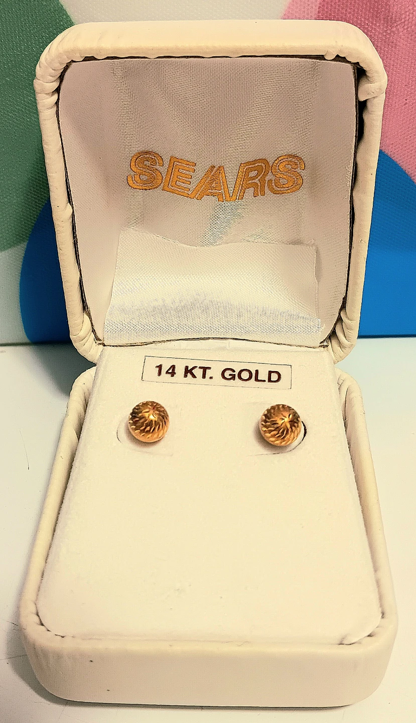 💎Sears 14kt Gold Ball Stud Earrings💎