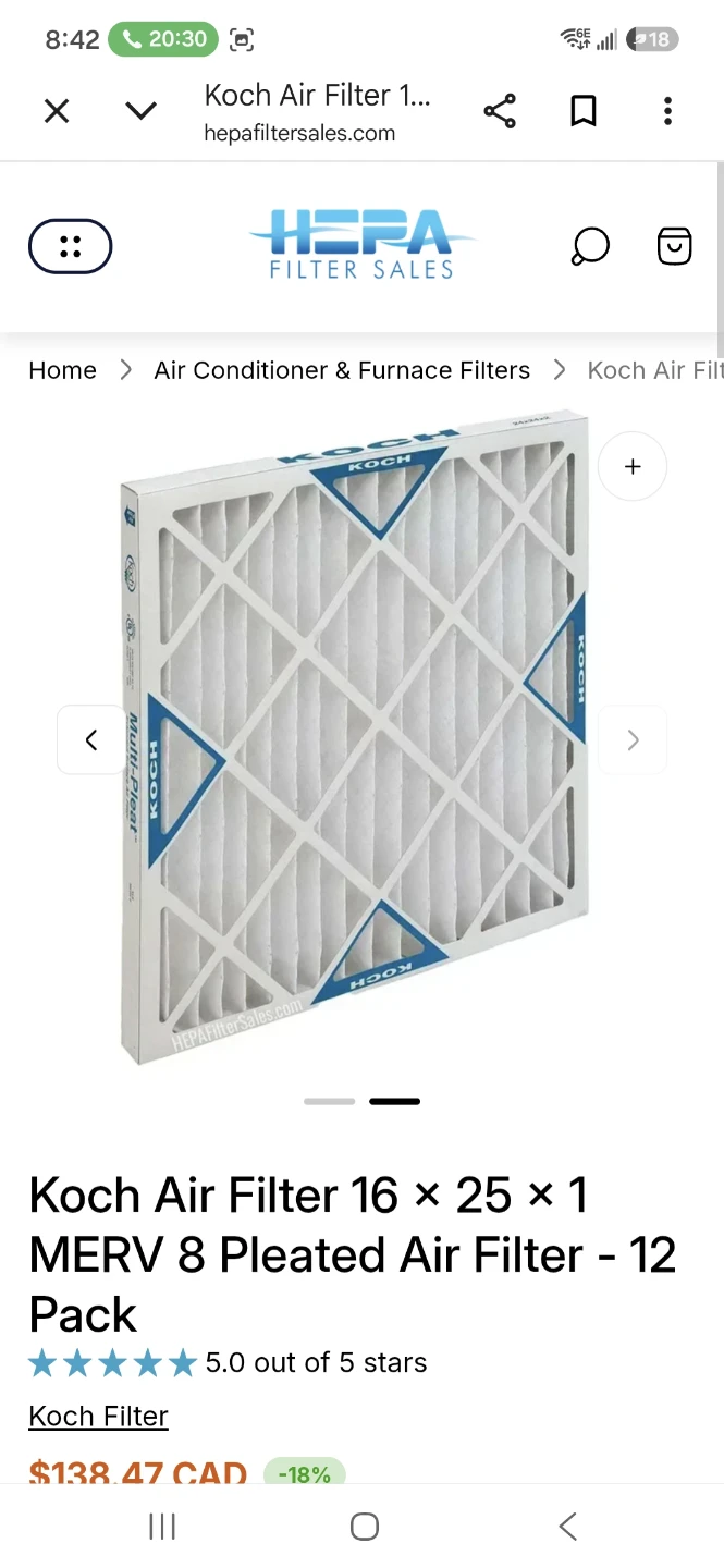 Koch Air Filter Multi-Pleat XL 16x25x1 - QTY: 12 - photo 2