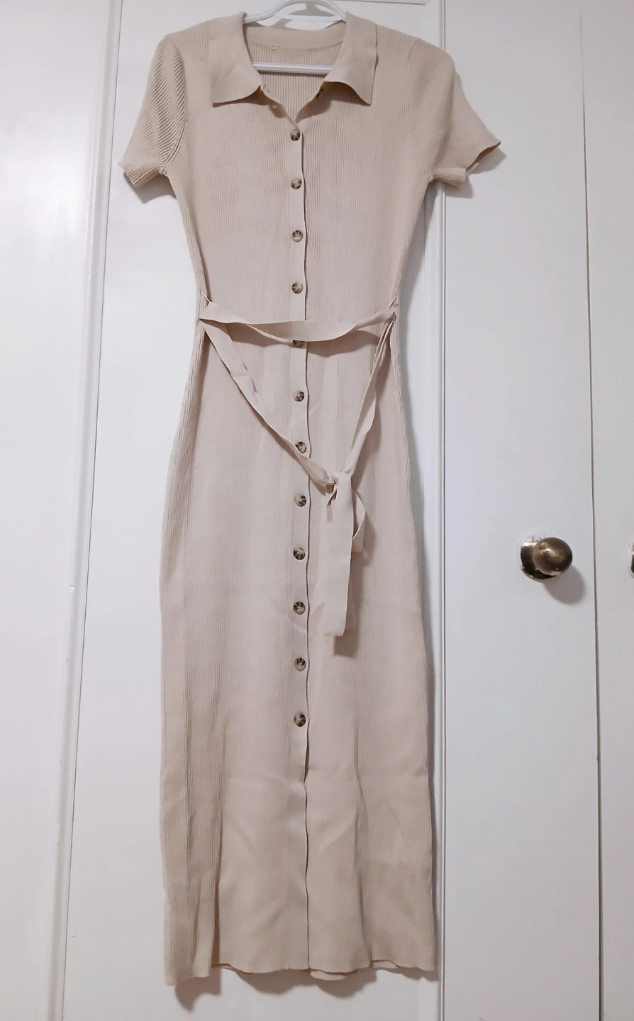 Women Large Beige Long Button Dress