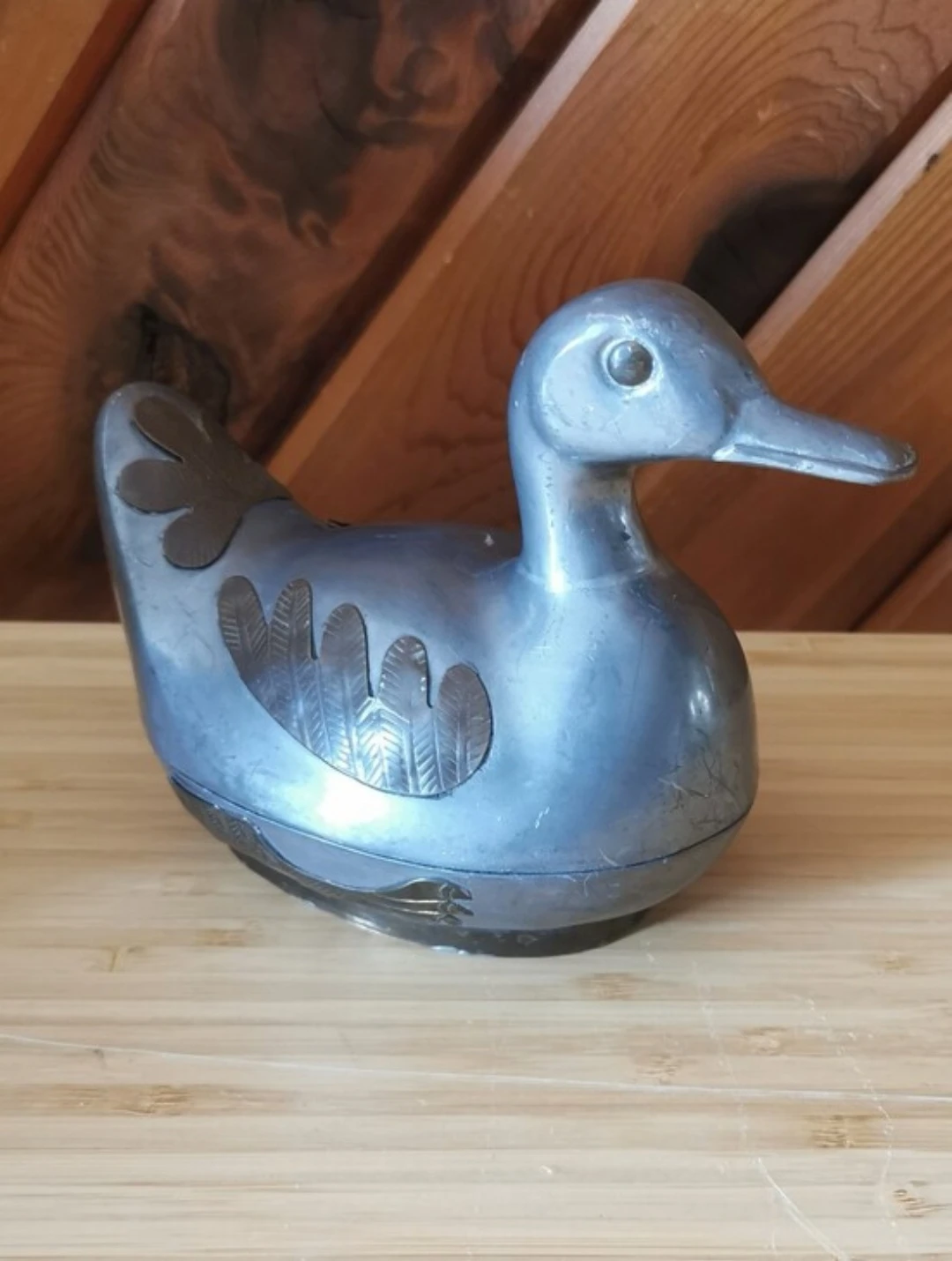 Vintage Pewter & Brass Duck Trinket Box Ornate Lidded Dish - photo 3