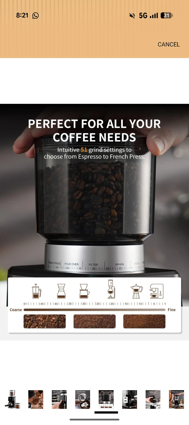 SHARDOR Conical Burr Coffee Grinder with 51 Grind Settings - photo 2