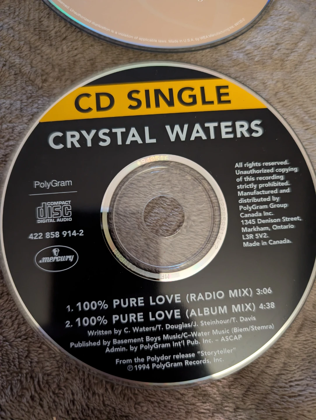 Crystal Waters 100% Pure Love CD Single ⚽