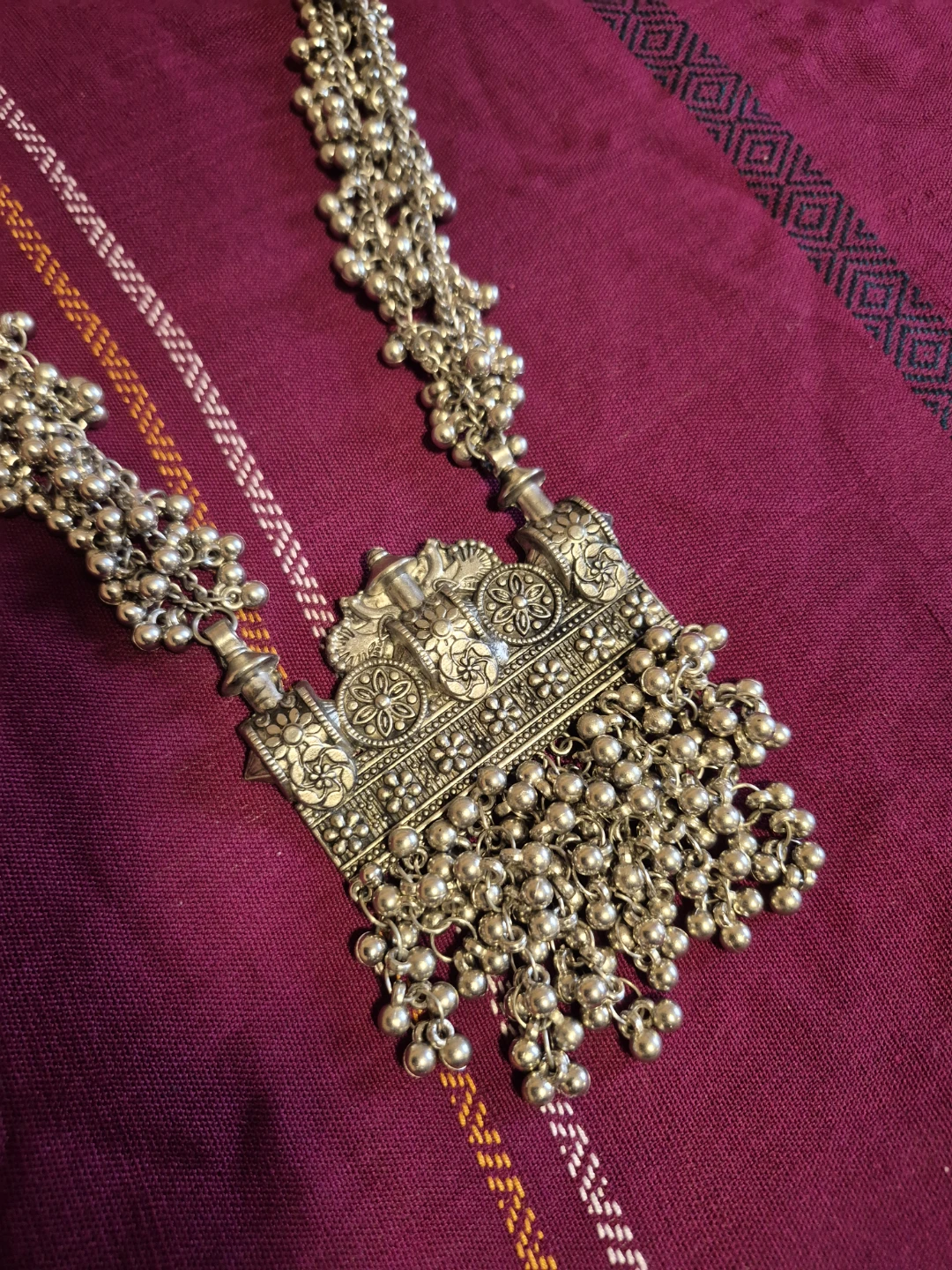 Indian Silver Statement Necklace with Dangling Bells - photo 2