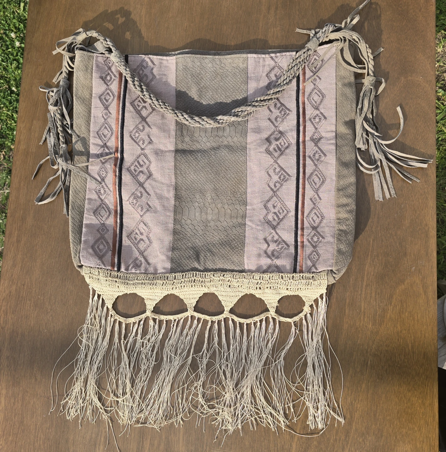 Free People Boho Woven Fringe Shoulder Bag Vintage Hippie Bag