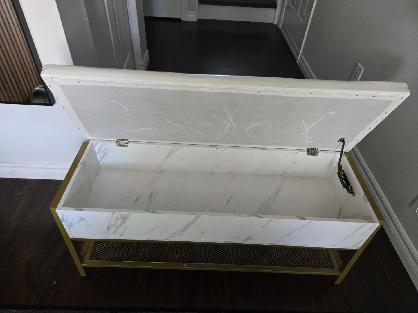 White Tufted Storage Bench with Gold Frame - photo 5