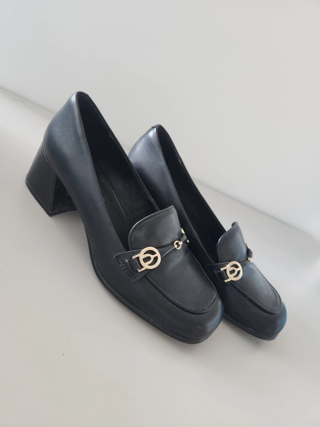 Black Loafers with Gold Hardware