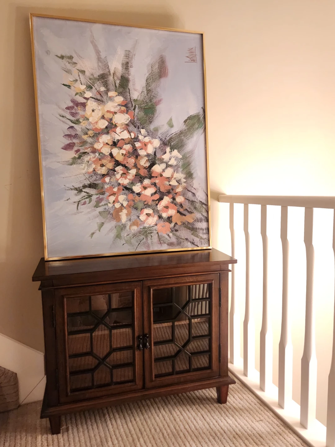 Dark Wood Cabinet with Decorative Glass Doors - photo 3