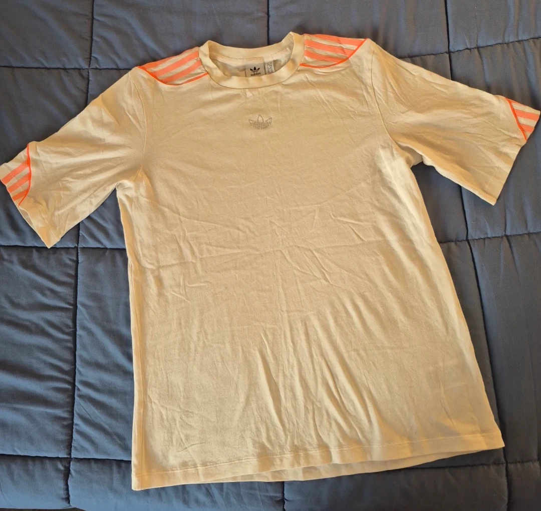 Adidas Cream Rhinestone Trefoil T-Shirt Size S