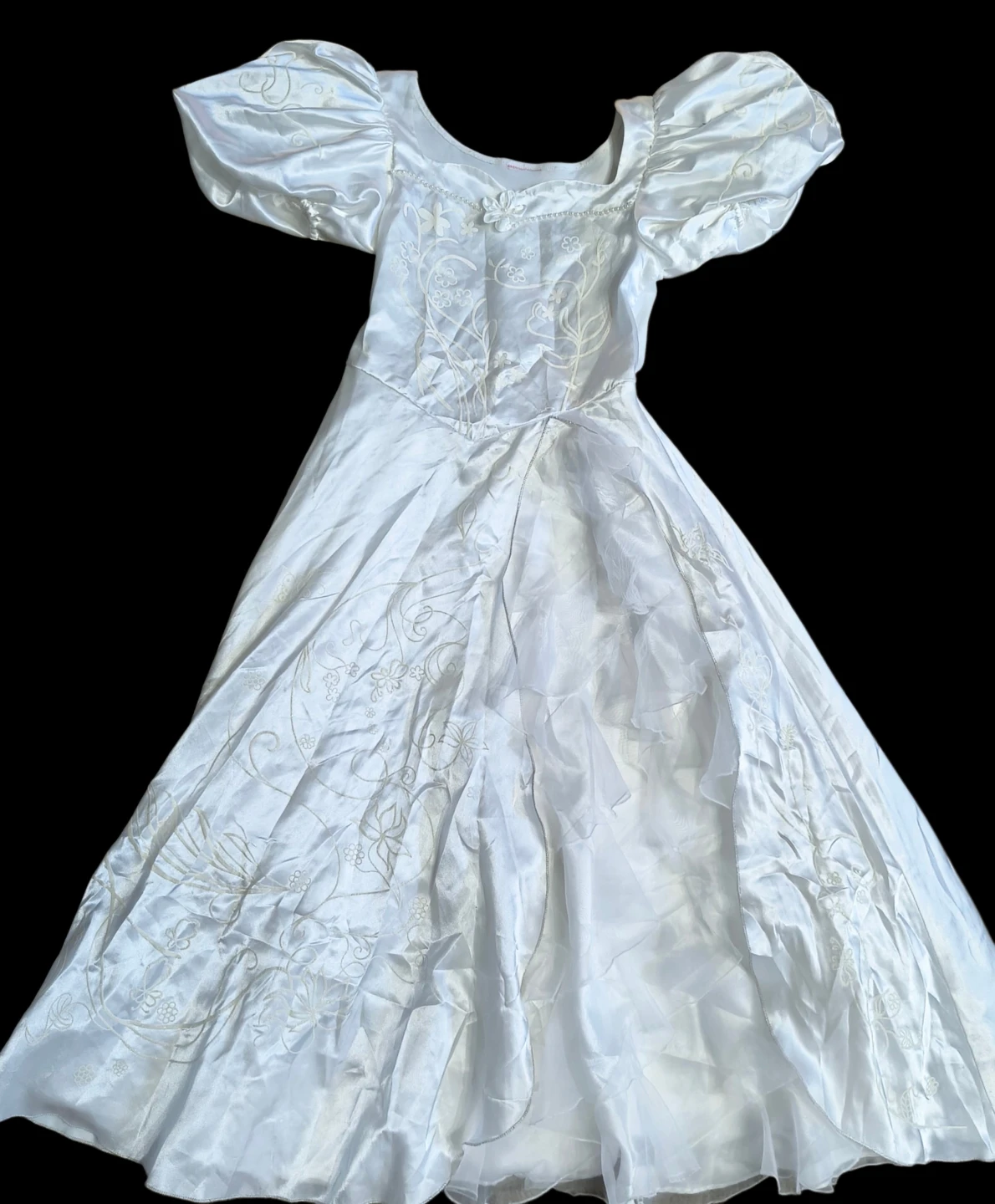 White Embroidered Puff Sleeve Dress