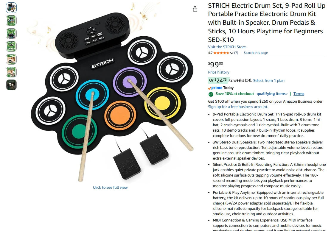 9-Pad Portable Electronic Drum Set - photo 2