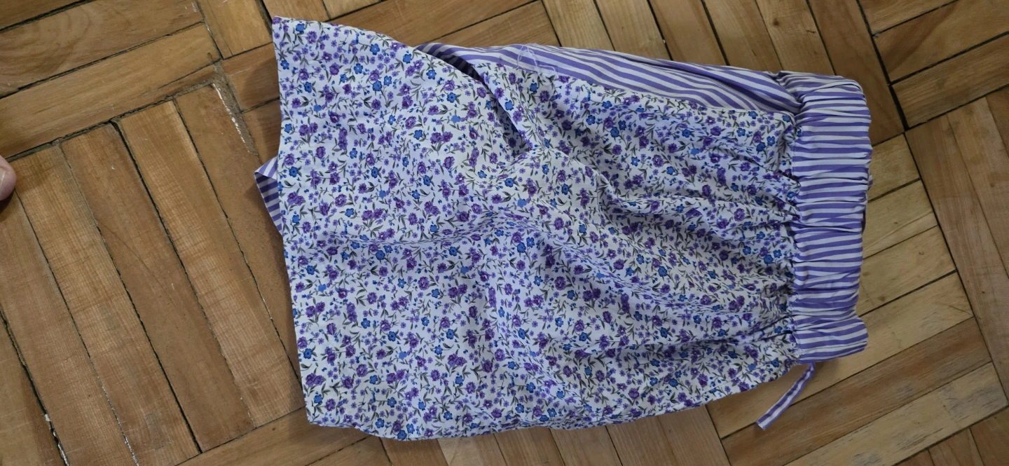 Purple Floral and Striped Skirt