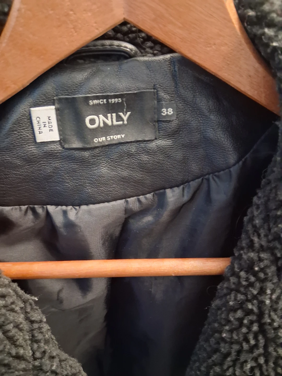 ONLY Faux Leather Biker Jacket with Sherpa Collar - Size 38 - photo 2
