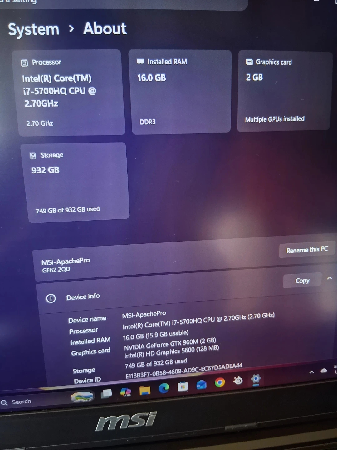 MSI Apache Pro Laptop - Intel Core i7, 16GB RAM, 932GB Storage - photo 2