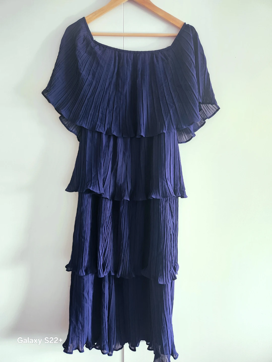 Navy Blue Tiered Off-the-Shoulder Dress - photo 2