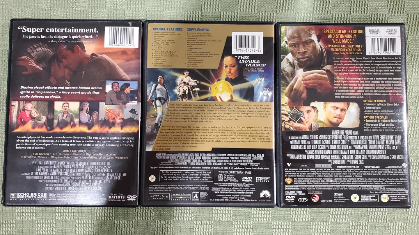 Supernova, Lara Croft Tomb Raider, and Blood Diamond DVDs - photo 2