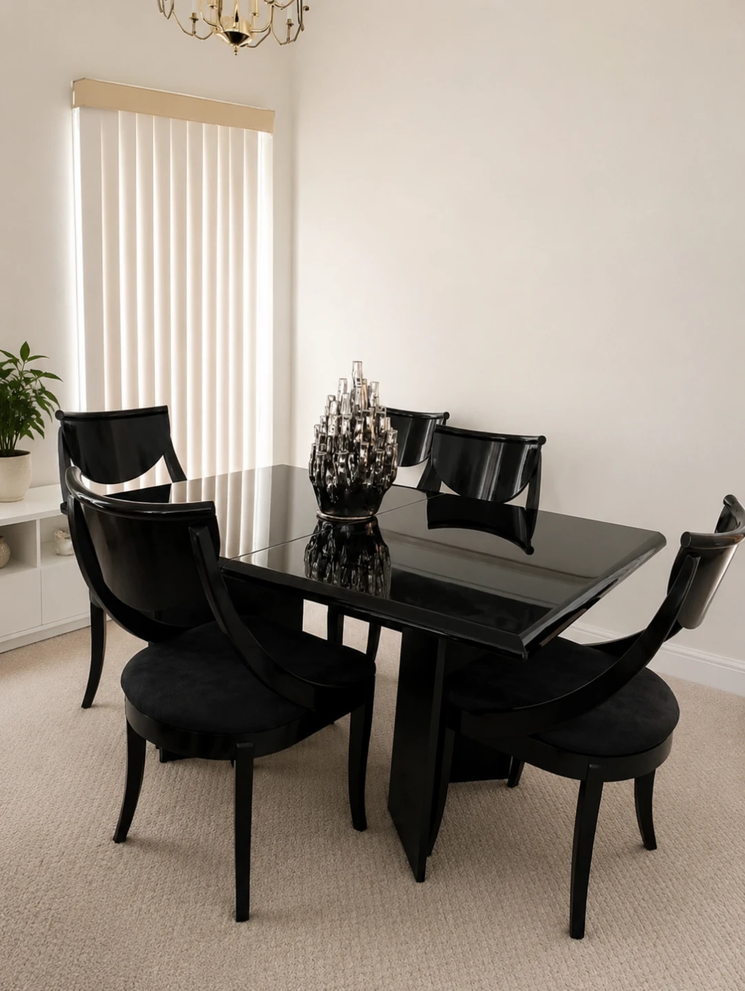 Modern Black High Glossy Extendable Dining Table with 6 Chairs - photo 3