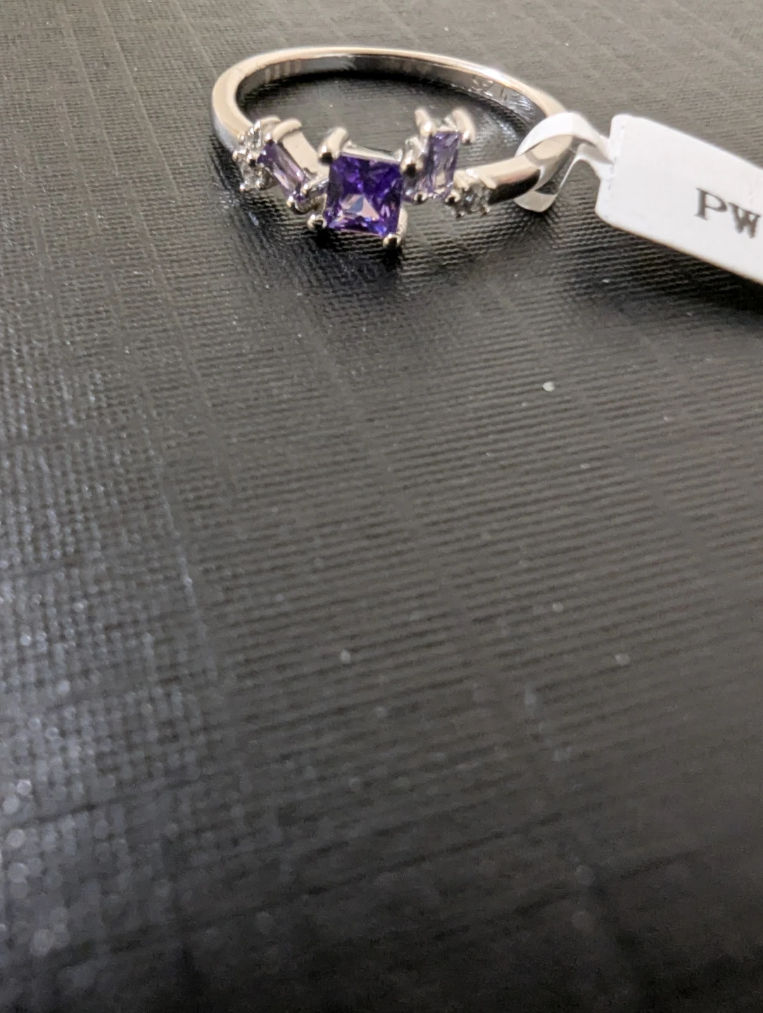 Silver Ring with Purple Stones Size 6