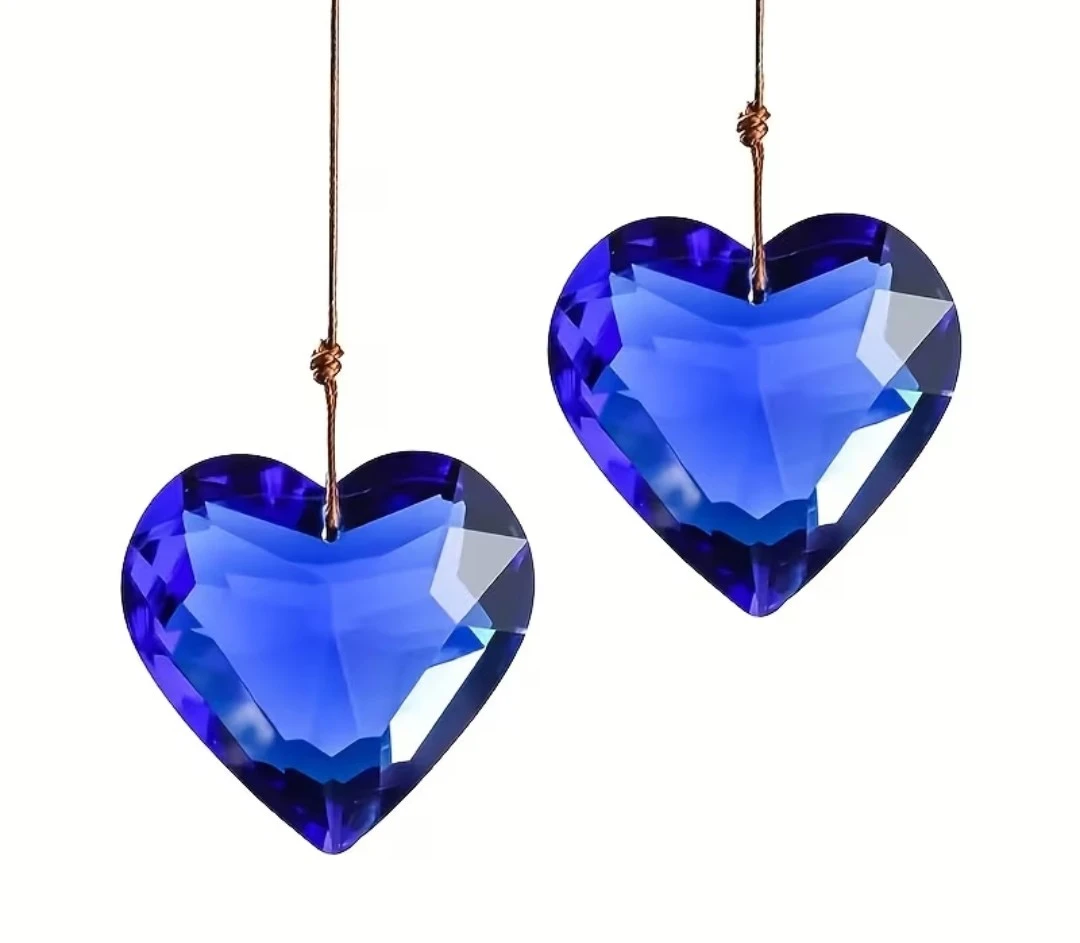 Blue Crystal Heart Pendants (Set of 2)