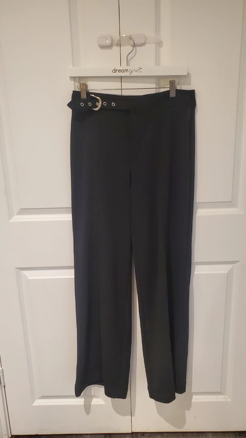 Black Wide-Leg Pants with Belt Detail