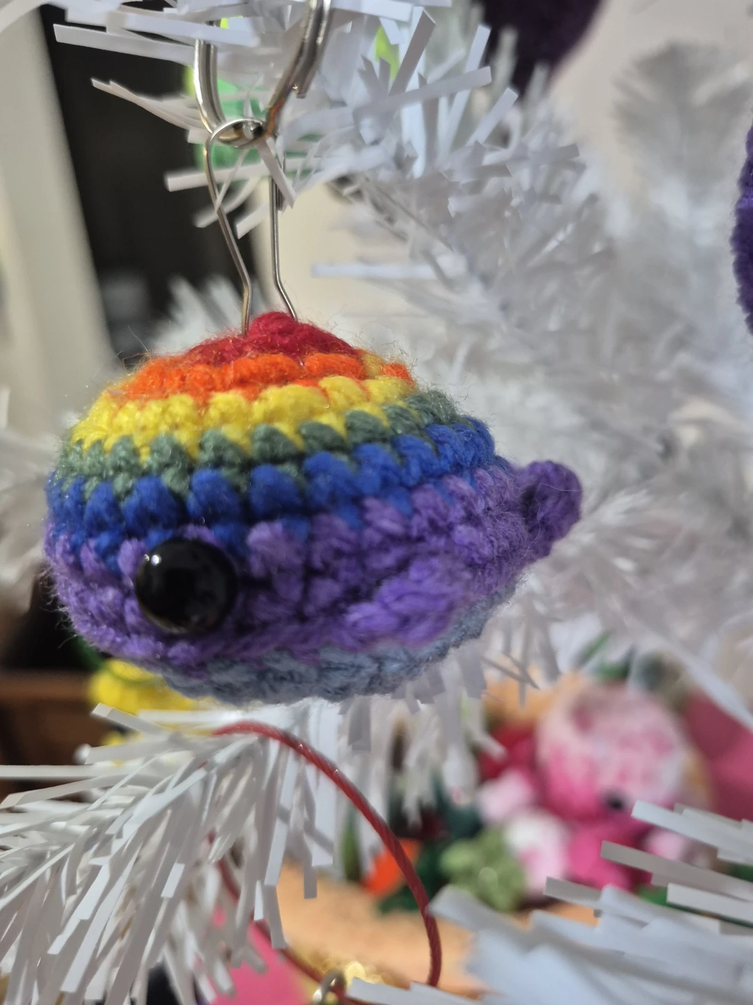 Handmade Crochet Rainbow Whale Ornament