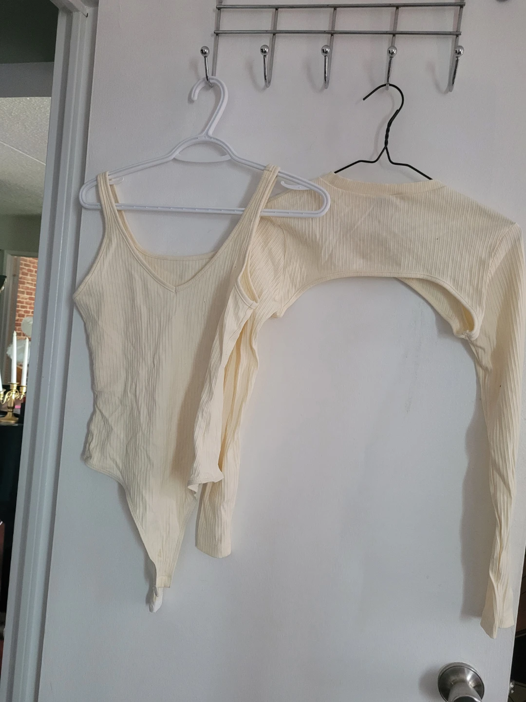 Cream Ribbed Bodysuit and Sleeve Set