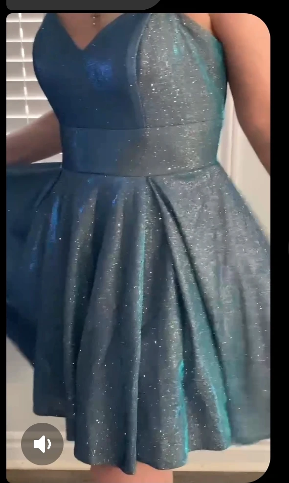 Teal Sparkly Fit and Flare Dress with Pockets - photo 4