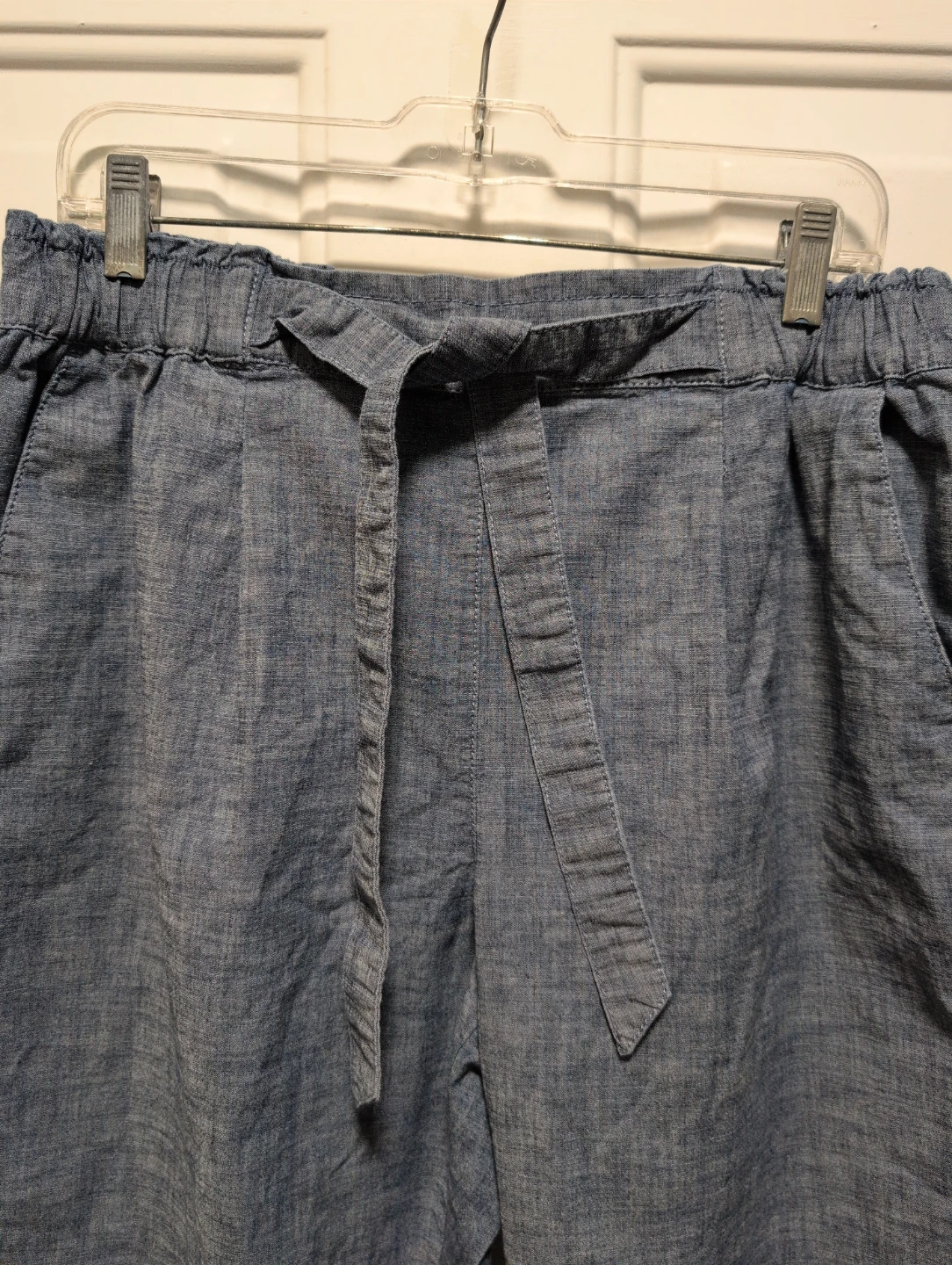Blue Linen Blend Pants with Tie Waist - photo 2