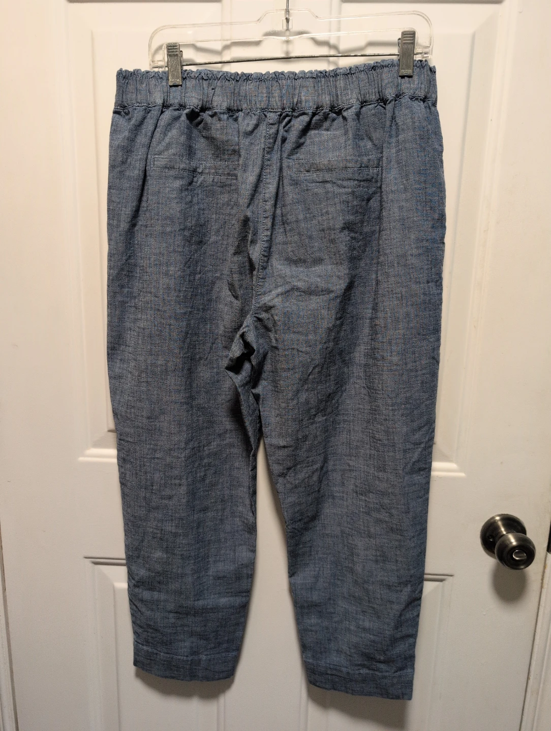 Blue Linen Blend Pants with Tie Waist - photo 5